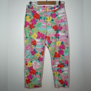 Vintage Lilly Pulitzer Floral Bird Tropical Print Cotton Pants Size 6